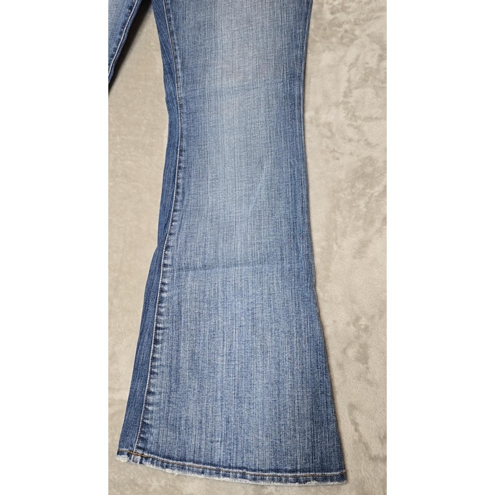 Blue 2 Flare leg Jeans Women's Low Rise Medium Wash Stretch Distressed 33 - Picture 4 of 16